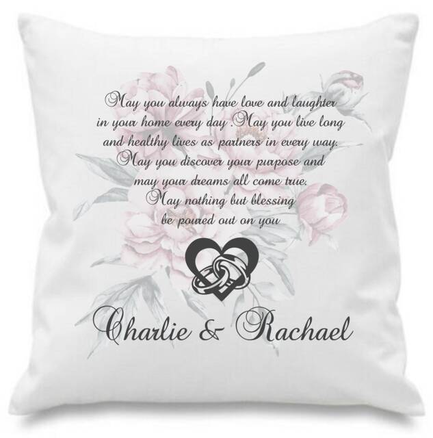 Wedding Cushion Cover Personalised Name Poem Any Text Or Photo Mr & Mrs Gift - image 1