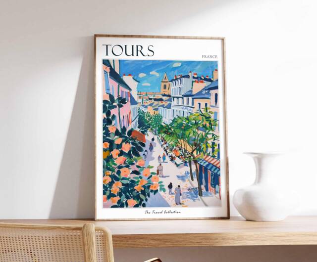 Tours France Travel Poster Loire River, French City Print - image 1