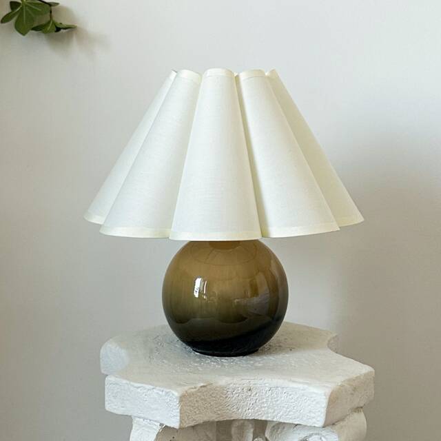Handmade Durable Ceramic Table Lamp, 110-240V Cream Fabric Pleated Petal Shade Bedroom Living Room Kitchen Rustic Cozy Decor Nightstand Lamp - image 1
