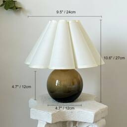 Handmade Durable Ceramic Table Lamp, 110-240V Cream Fabric Pleated Petal Shade Bedroom Living Room Kitchen Rustic Cozy Decor Nightstand Lamp - thumbnail 2