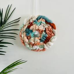 Handwoven Circle Wall Hanging - Merino Wool Fiber Art Decor - thumbnail 4