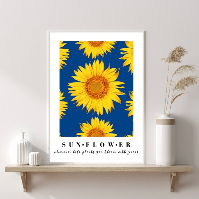 Floral Print, Wherever Life Plants You Bloom With Grace, Sunflower Poster, Positive Quote New Home Gift, Art, Decor - image 1