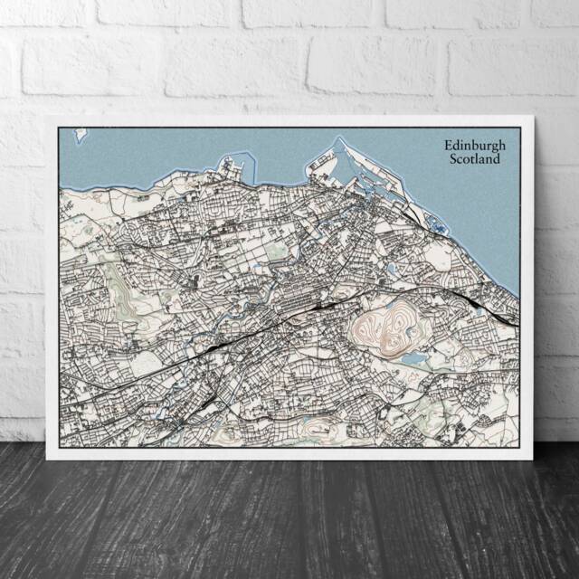 Edinburgh Topographic Contour Map With 3D Illusion - Scotland, United Kingdom Home Decor Wall Art City Poster - image 1