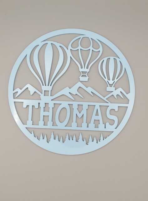 Personalised Hot Air Balloon Boys Bedroom Decor, Nursery Decor Name, Door Or Wall Hanger in Acrylic Wood - image 1