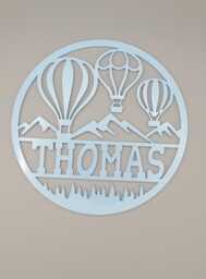 Personalised Hot Air Balloon Boys Bedroom Decor, Nursery Decor Name, Door Or Wall Hanger in Acrylic Wood - thumbnail 1