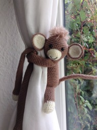 Crocheted Monkey Curtain Tie Back, Nursery Decor