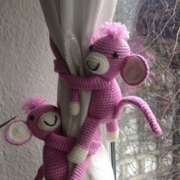 Crocheted Monkey Curtain Tie Back, Nursery Decor - thumbnail 4