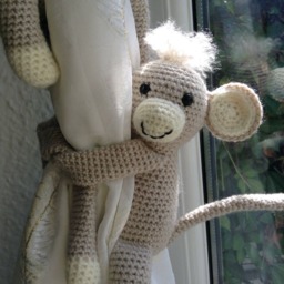 Crocheted Monkey Curtain Tie Back, Nursery Decor - thumbnail 2