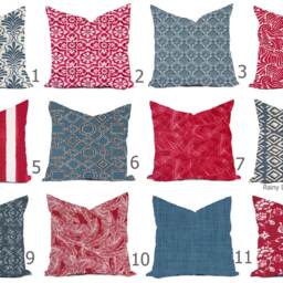 Outdoor Pillows Or Indoor Custom Cover - Slate Blue Raspberry Pink Violet Red White Contemporary Modern Geometric Coastal 18x18, 16x16 - thumbnail 2