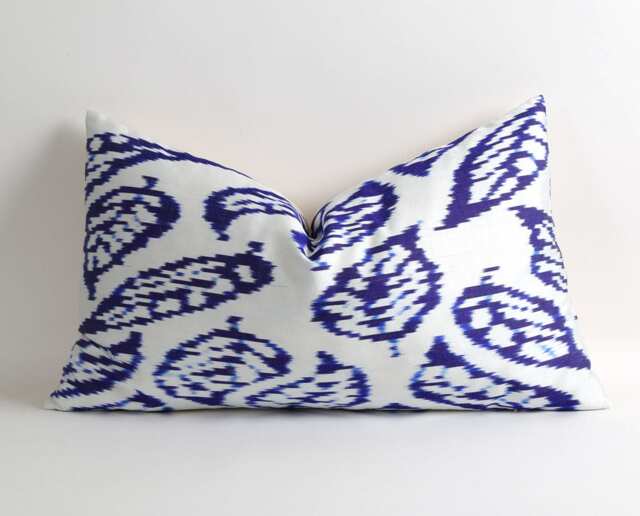 Silk Ikat Lumbar Pillow Hand-Loomed Uzbeki Cushion - 16x26 - image 1