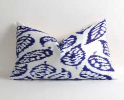 Silk Ikat Lumbar Pillow Hand-Loomed Uzbeki Cushion - 16x26