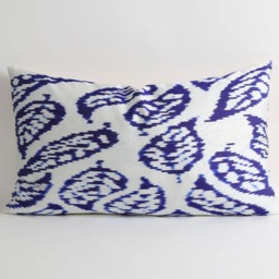 Silk Ikat Lumbar Pillow Hand-Loomed Uzbeki Cushion - 16x26 - thumbnail 2