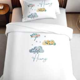 Personalised Watercolour Airplane Kids Duvet Set, Custom Name Aviation Bedding - thumbnail 4