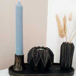 Handmade Black & Gold Candle Holder Set Geometric Home Decor - thumbnail 3