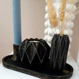 Handmade Black & Gold Candle Holder Set Geometric Home Decor - thumbnail 4