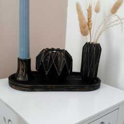 Handmade Black & Gold Candle Holder Set Geometric Home Decor - thumbnail 2