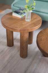 Sk3 Round Oak Coffee Tables - Solid Wood With Turned Legs Nesting Set Or Single Functional & Handmade - thumbnail 1