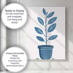 Minimalist Blue Potted Houseplant Botanical Illustration Scandinavian Style Canvas Wall Art Print Decor Picture Ready To Hang - thumbnail 3