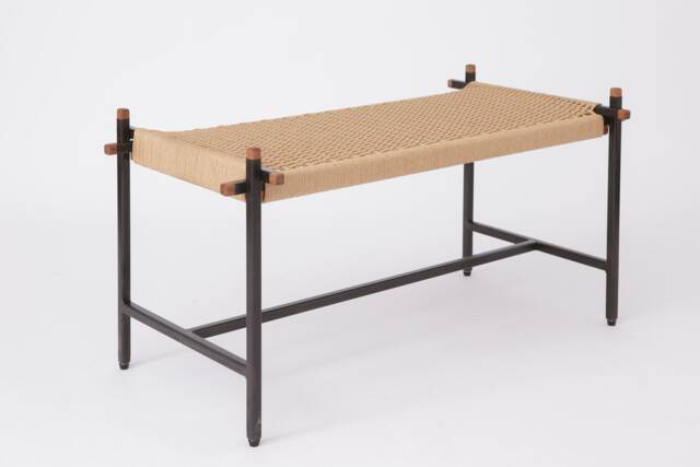 Danish Loft Bench - Handcrafted Steel Frame & Mahogany Accents, Traditional Paper Cord Seat - image 1