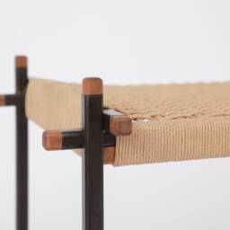 Danish Loft Bench - Handcrafted Steel Frame & Mahogany Accents, Traditional Paper Cord Seat - thumbnail 3