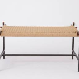 Danish Loft Bench - Handcrafted Steel Frame & Mahogany Accents, Traditional Paper Cord Seat - thumbnail 2