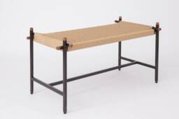 Danish Loft Bench - Handcrafted Steel Frame & Mahogany Accents, Traditional Paper Cord Seat