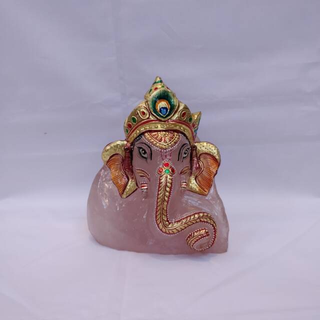 Rose Quartz Ganesha Statue, Hindu Ganpati Vinayaka Idol, Spiritual Crystal Gifts Diwali Housewarming - image 1