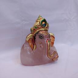 Rose Quartz Ganesha Statue, Hindu Ganpati Vinayaka Idol, Spiritual Crystal Gifts Diwali Housewarming - thumbnail 2