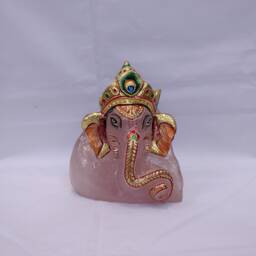 Rose Quartz Ganesha Statue, Hindu Ganpati Vinayaka Idol, Spiritual Crystal Gifts Diwali Housewarming - thumbnail 1