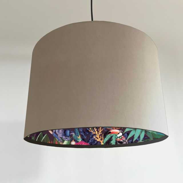 Cream Velvet Wonderland Drum Lampshade, Double Sided Lampshade With Paper On Interior, Ceiling Light Shade - image 1