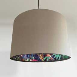 Cream Velvet Wonderland Drum Lampshade, Double Sided Lampshade With Paper On Interior, Ceiling Light Shade - thumbnail 1