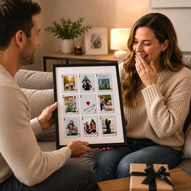 Personalised Lucky Playing Card Photo Print, Custom Family Collage Frame, How Are We Memory Gift For Mum Dad Grandparents - image 1