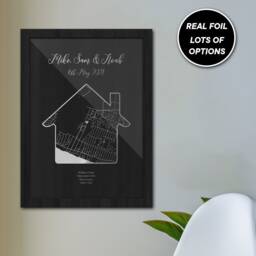 Genuine Gold Foiled Personalised Home Map Location Print/New Framed Or Unframed House Warming Gift - thumbnail 3