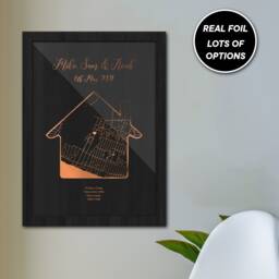 Genuine Gold Foiled Personalised Home Map Location Print/New Framed Or Unframed House Warming Gift - thumbnail 1