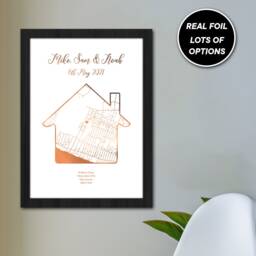 Genuine Gold Foiled Personalised Home Map Location Print/New Framed Or Unframed House Warming Gift - thumbnail 2