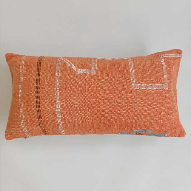 Moroccan Cactus Silk Cushion Cover, Handmade Orange Sabra Lumbar Pillow, Boho 24''x12''/60x30 cm - image 1