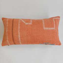 Moroccan Cactus Silk Cushion Cover, Handmade Orange Sabra Lumbar Pillow, Boho 24''x12''/60x30 cm - thumbnail 1