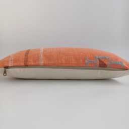 Moroccan Cactus Silk Cushion Cover, Handmade Orange Sabra Lumbar Pillow, Boho 24''x12''/60x30 cm - thumbnail 3