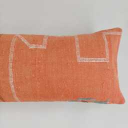 Moroccan Cactus Silk Cushion Cover, Handmade Orange Sabra Lumbar Pillow, Boho 24''x12''/60x30 cm - thumbnail 2