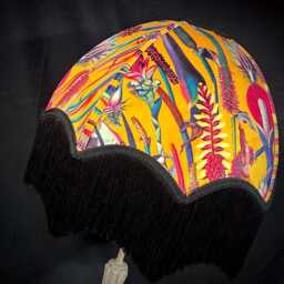 Botanical Velvet Lampshade Ochre Floral Print With Black Fringe - thumbnail 3