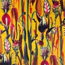 Botanical Velvet Lampshade Ochre Floral Print With Black Fringe - thumbnail 4