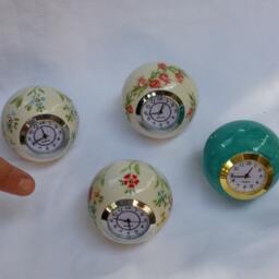 Small Desk Clock, Ball Shaped, Red Flowers, Table White Ceramic Shelf Handmade, Vintage Retro Style Clock, Ball - thumbnail 4