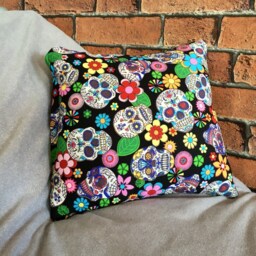 Sugar Skull Book Pillow, Handmade Cotton Cushion With Pocket - thumbnail 2