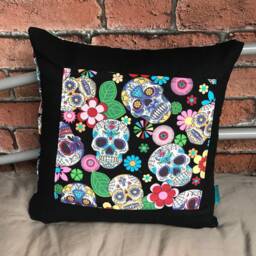 Sugar Skull Book Pillow, Handmade Cotton Cushion With Pocket - thumbnail 4