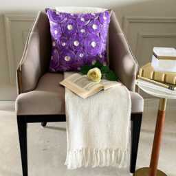 "Art Silk Ribbon Embroidered Lavender Purple Rose Decorative Pillow Sham, 24""x24""/26""x26" - thumbnail 2