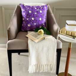 "Art Silk Ribbon Embroidered Lavender Purple Rose Decorative Pillow Sham, 24""x24""/26""x26" - thumbnail 2