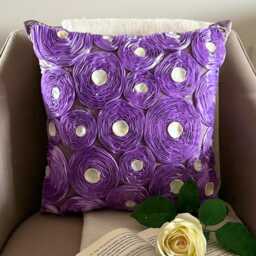 "Art Silk Ribbon Embroidered Lavender Purple Rose Decorative Pillow Sham, 24""x24""/26""x26" - thumbnail 1