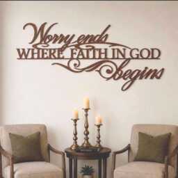 Faith Wall Art Metal Sign Steel Christian Home Inspirational Quote Words Worry Ends Where Begins Religious Scripture Verse - thumbnail 3