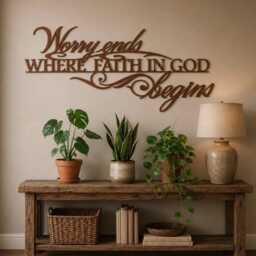 Faith Wall Art Metal Sign Steel Christian Home Inspirational Quote Words Worry Ends Where Begins Religious Scripture Verse - thumbnail 2