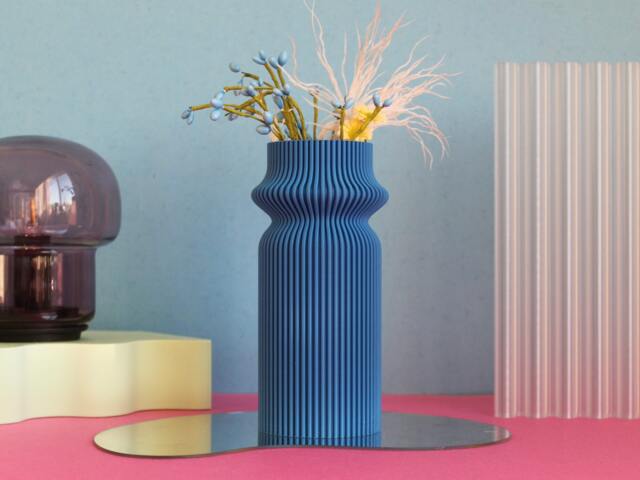 Tall Skinny Rib Cinch Vase - 3D Printed Vase, Dried Flower Modern Eclectic Funky 100% Recycled - image 1